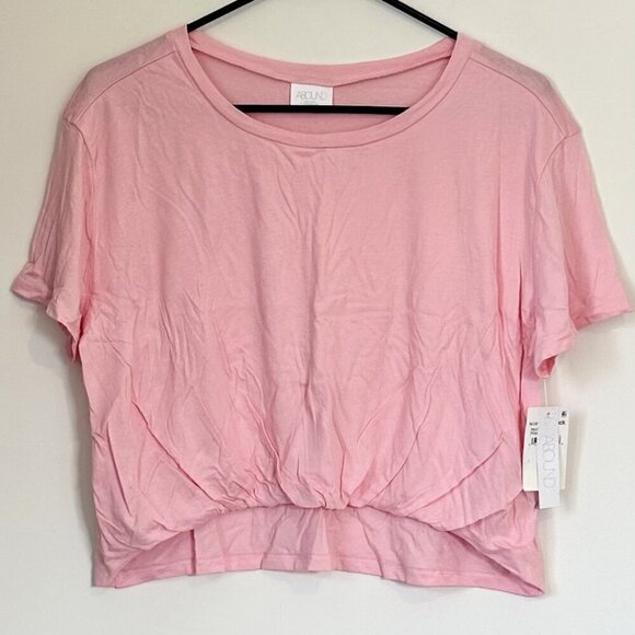 NWT Abound Pink Rolled Hem Short Sleeve Crop Top - Size: Large - Picture 1 of 6